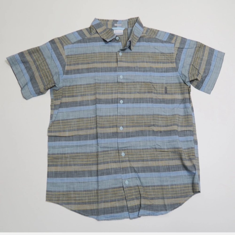 Columbia - Striped Blue and Green Men's Shirt - Medium